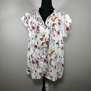 Buffalo David‎ Bitton Women's Floral Printed Blouse Flutter Sleeve Size M